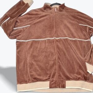 Vintage Velour Track Jacket Y2K Hip Hop Streetwear Classic Brown White Stripe L
